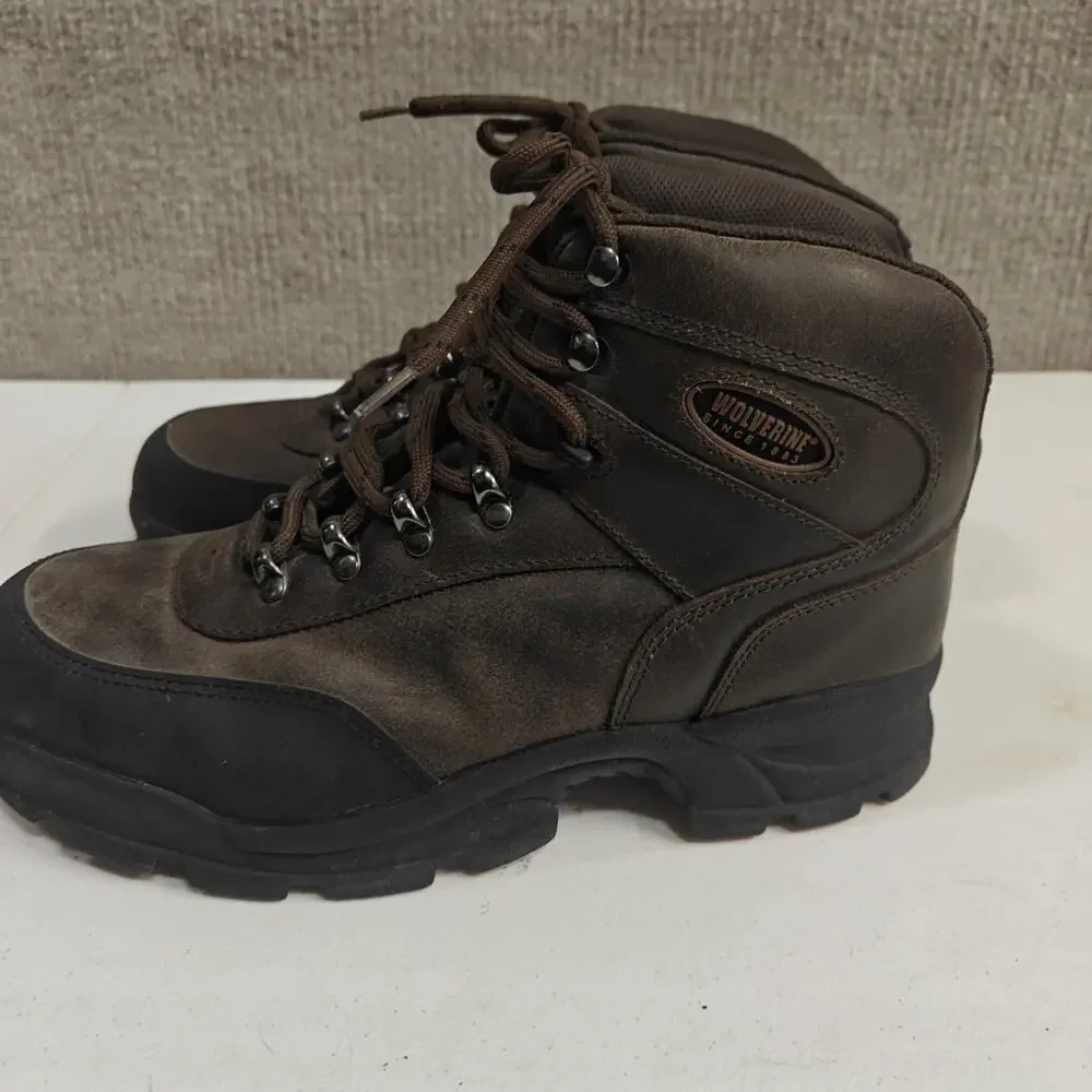 Wolverine Men's Size 8.5 Brown Leather Safety Work Hunting Boots Mid-Calf